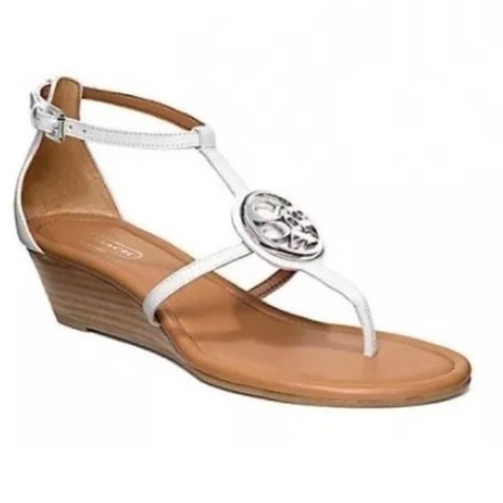 Coach White Leather Vipor Wedge Sandals